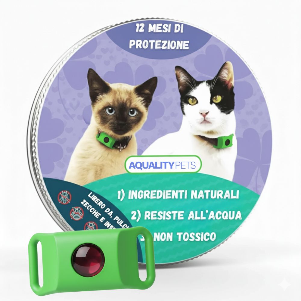 AqualityPets™- Ciondolo Antiparassitario Naturale per Gatti - Durata 12 Mesi