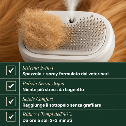 La Prima Spazzola che Rinfresca il Tuo Cane in 2 Minuti. Senza Acqua, Senza Stress.