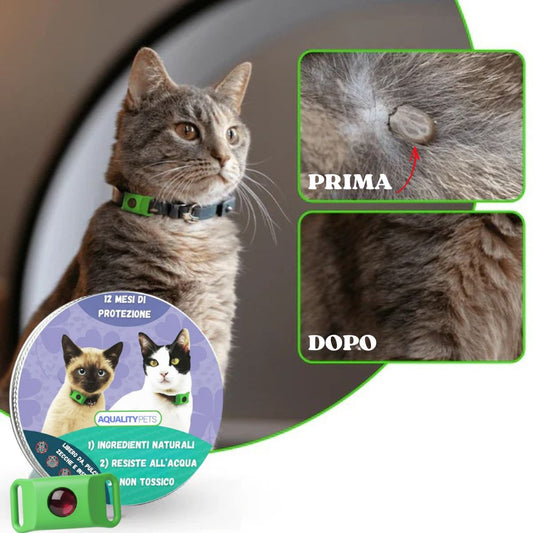 AqualityPets™- Ciondolo Antiparassitario Naturale per Gatti - Durata 12 Mesi